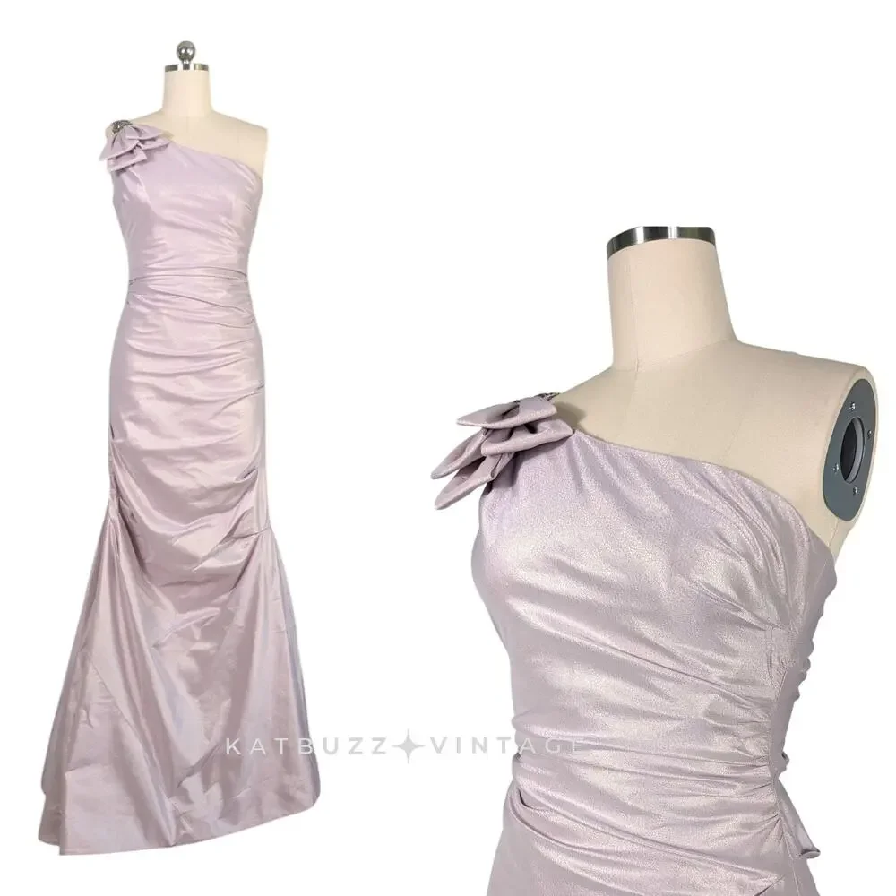 Teri Jon Prom Dress Maxi Gown 6 Purple Rickie Freeman Metallic Shoulder Formal - Picture 3 of 11